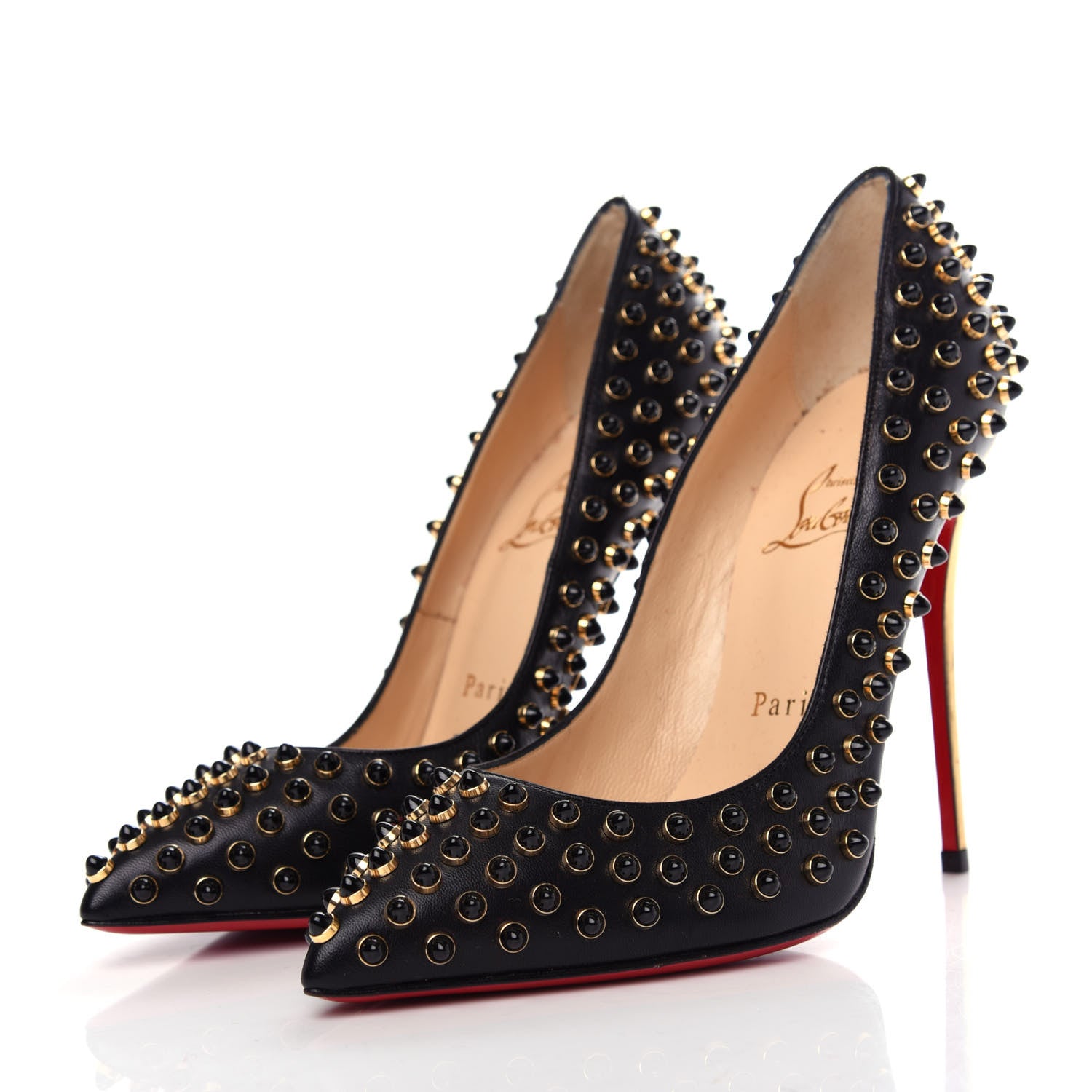 Christian Louboutin Kid Specchio Follies Cabo 120 Pumps 36.5 Black Gold 3 of 9