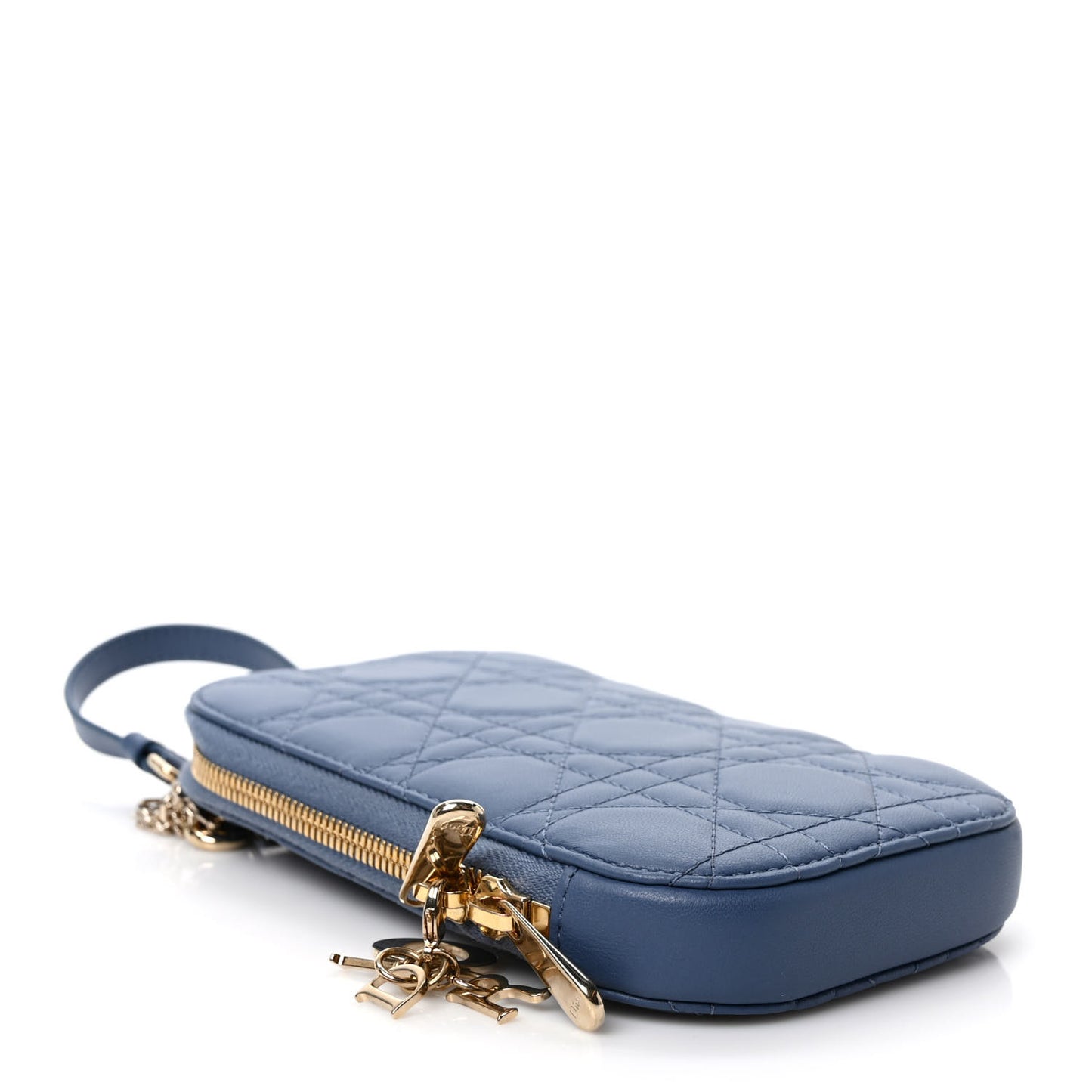 Lambskin Cannage Lady Dior Phone Holder Denim Blue