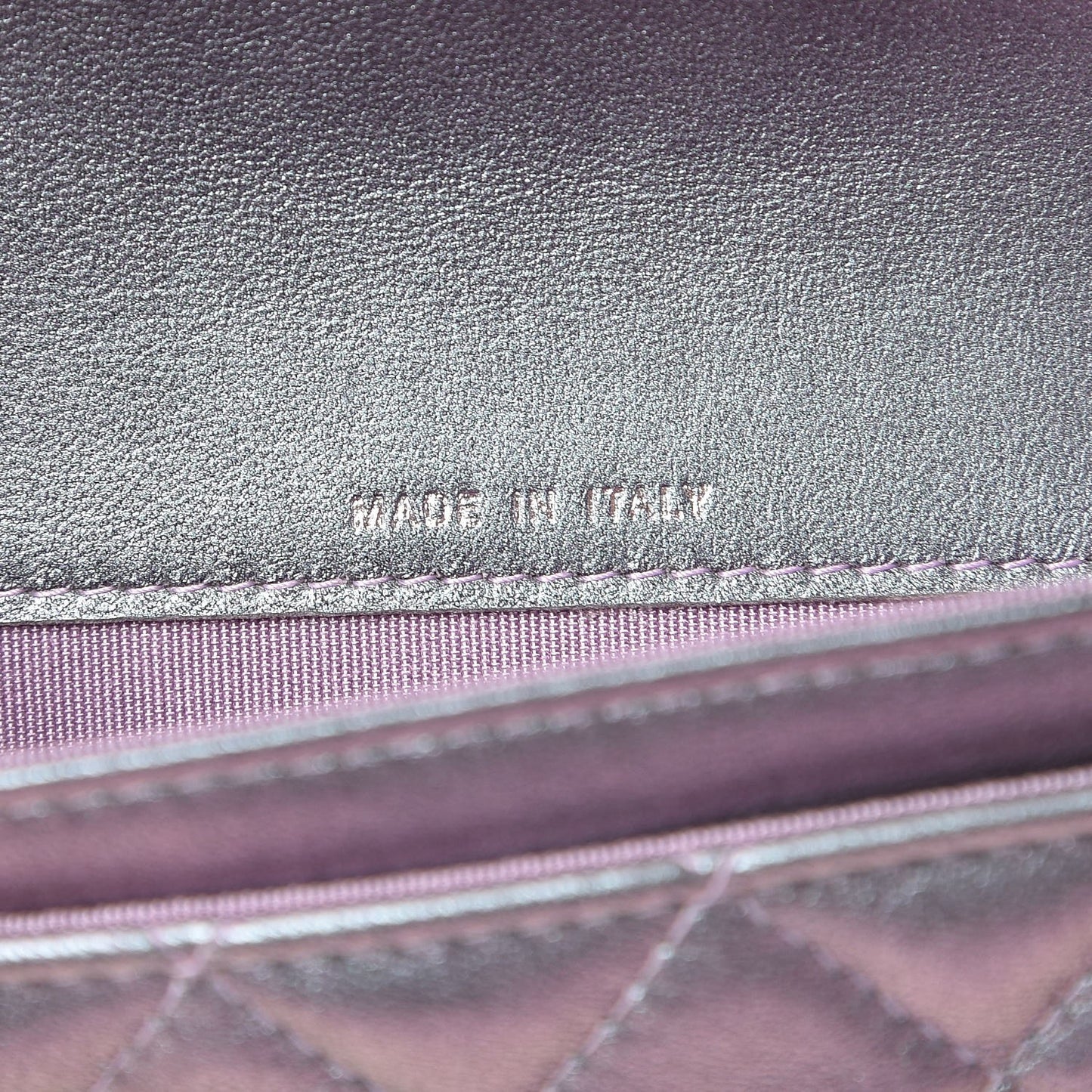 Iridescent Lambskin Quilted Reissue Flap Card Holder Light Purple