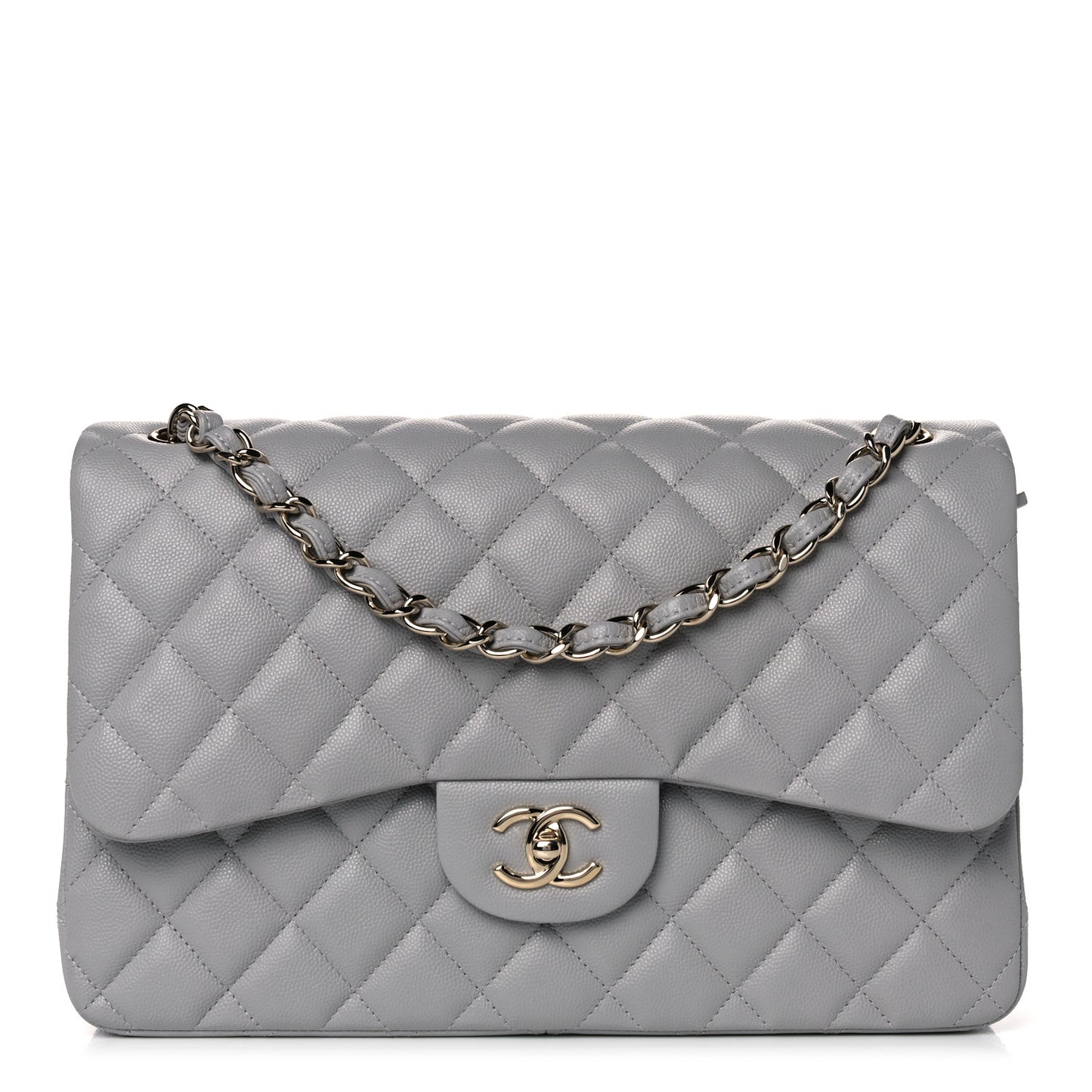 Caviar Quilted Jumbo Double Flap Grey