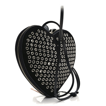 Alaia Suede Goatskin Grommet Studded Heart Shoulder Bag Black 2 of 9