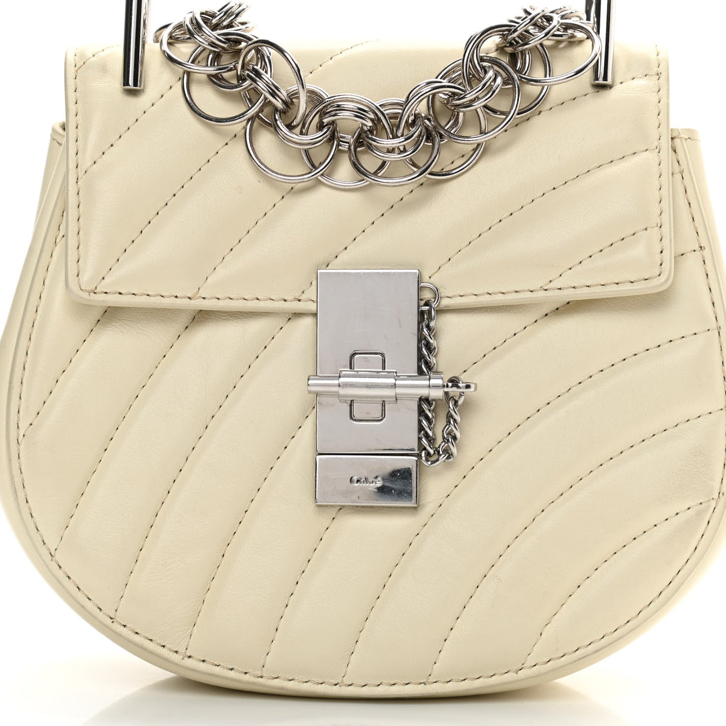 Calfskin Quilted Mini Drew Bijou Shoulder Bag Natural White