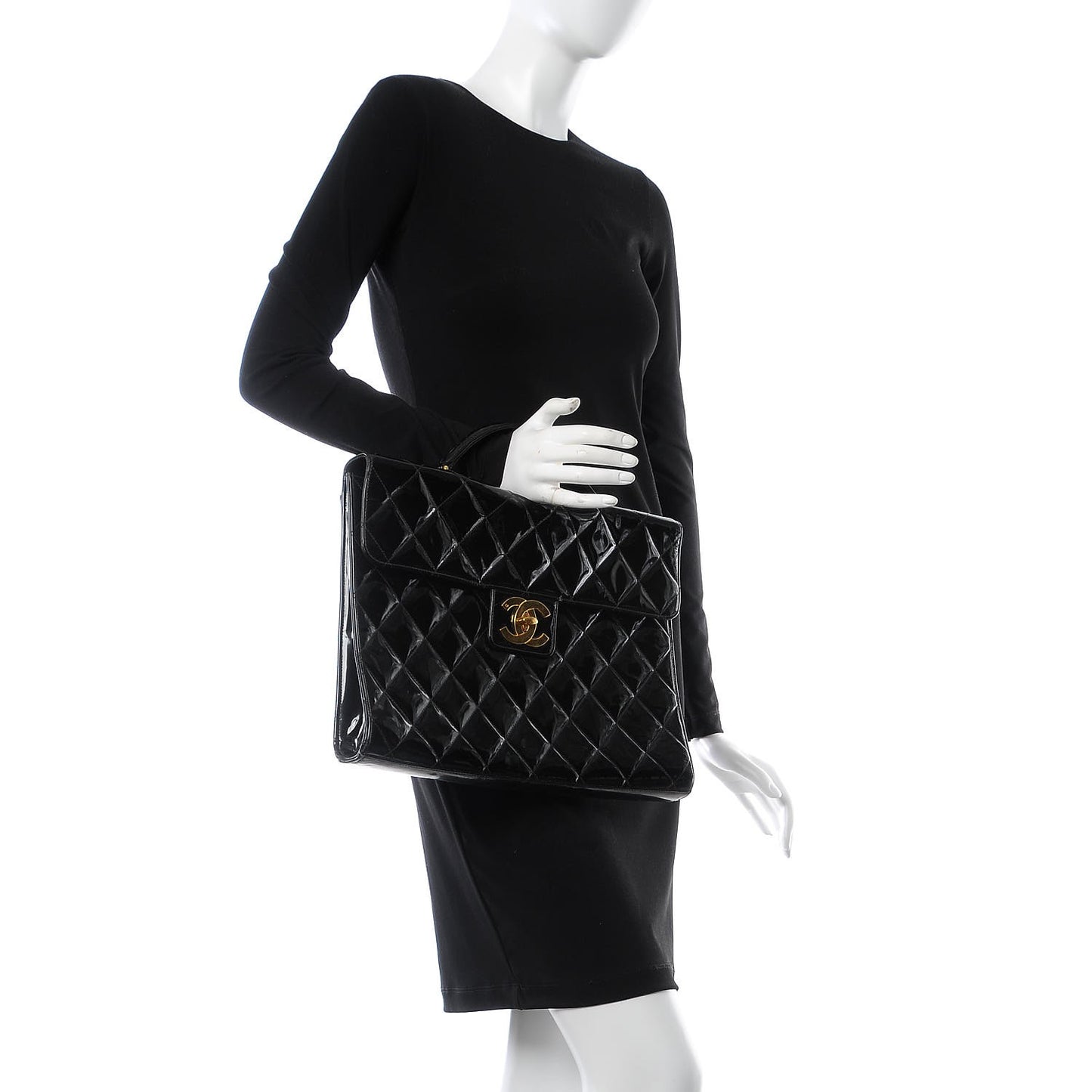 Patent Quilted Briefcase Laptop Bag Black