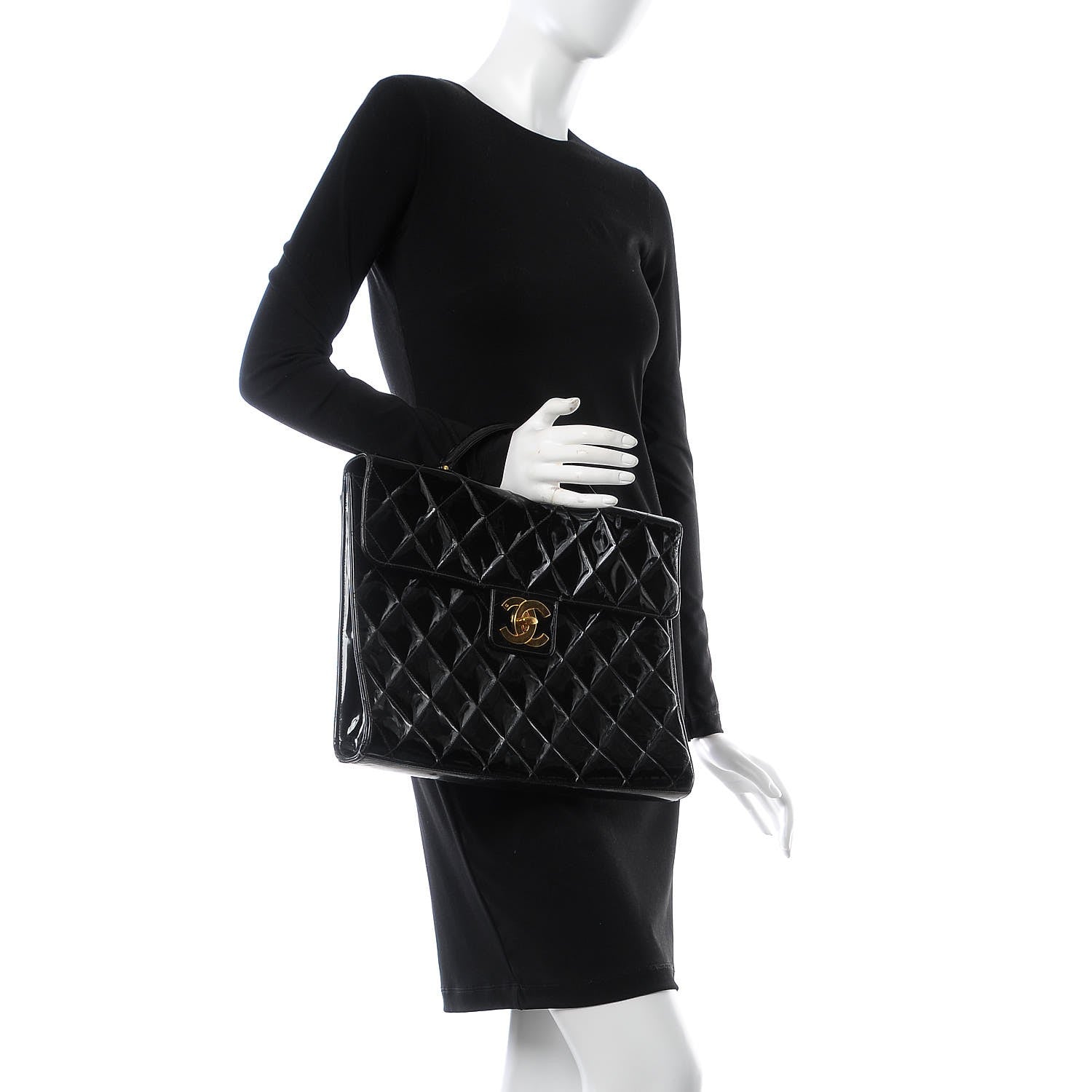 Chanel Patent Quilted Briefcase Laptop Bag Black 2 of 16