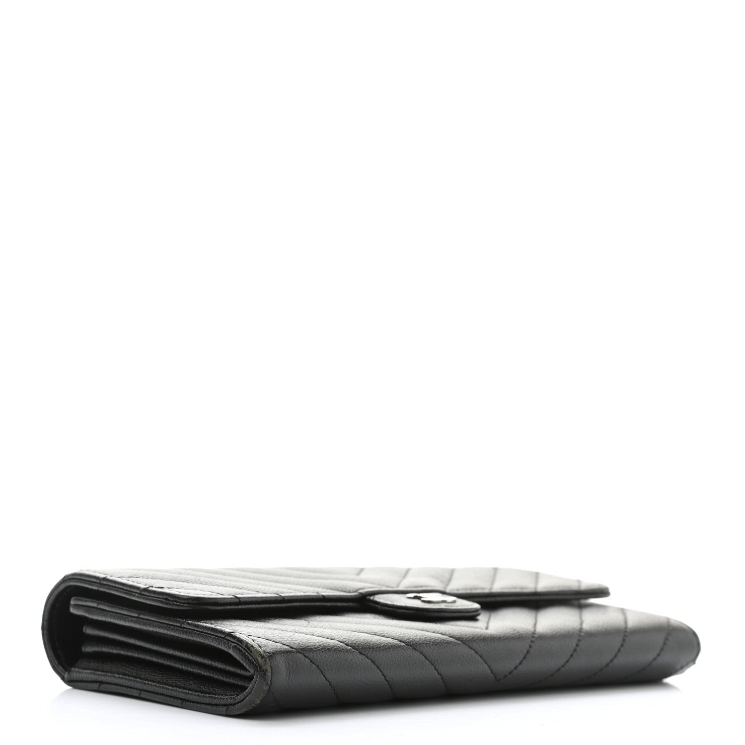 Chanel Caviar Chevron Quilted Large Gusset Flap Wallet Black 4 of 9