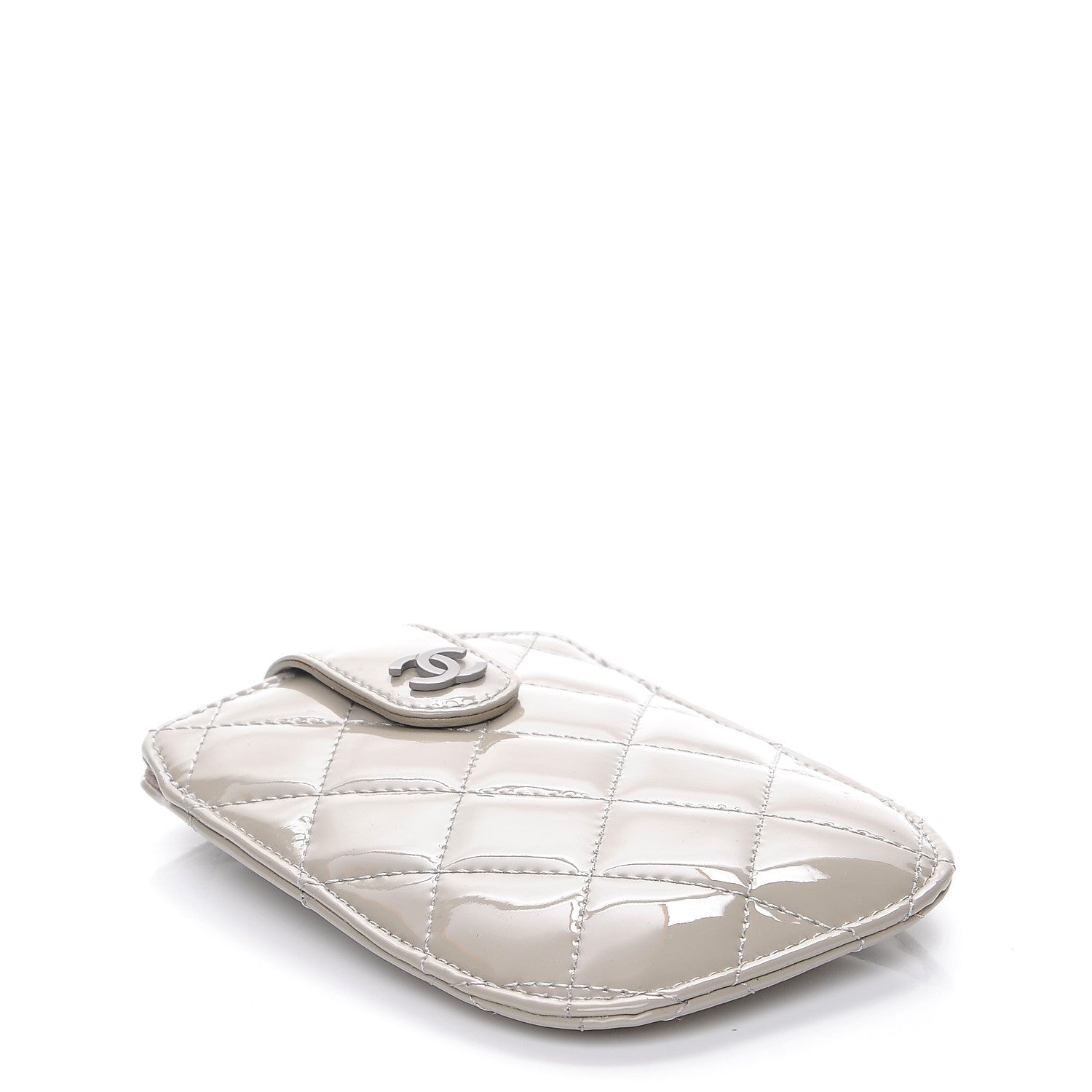 Chanel Patent Quilted Cell Phone Case Light Grey 4 of 8