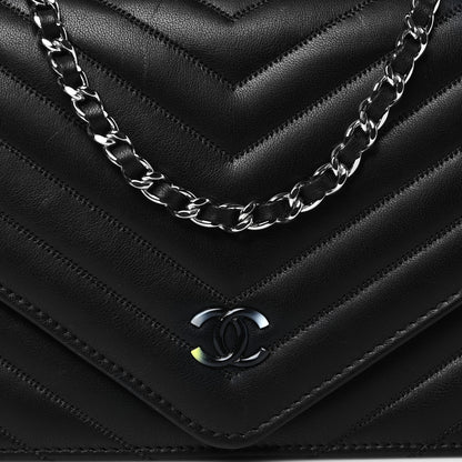 Chanel Sheepskin Chevron Wallet On Chain WOC Black 9 of 11