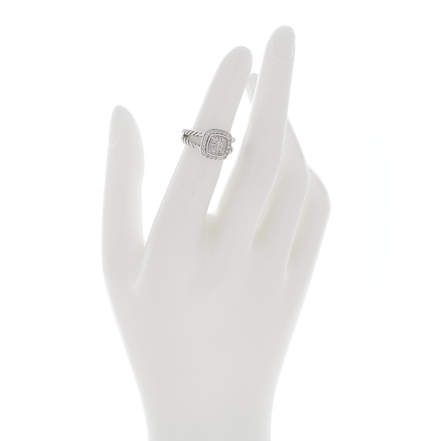 David Yurman Sterling Silver Diamond 7mm Petite Albion Pave Ring 46 3.75 2 of 4