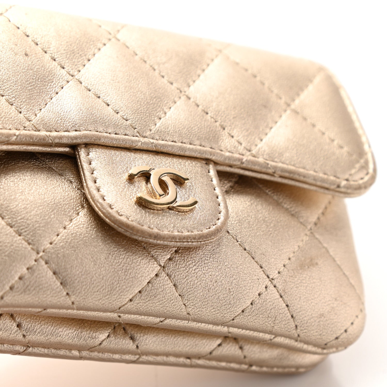 Chanel Metallic Lambskin Quilted Flap Card Holder Wallet Gold 17 of 17