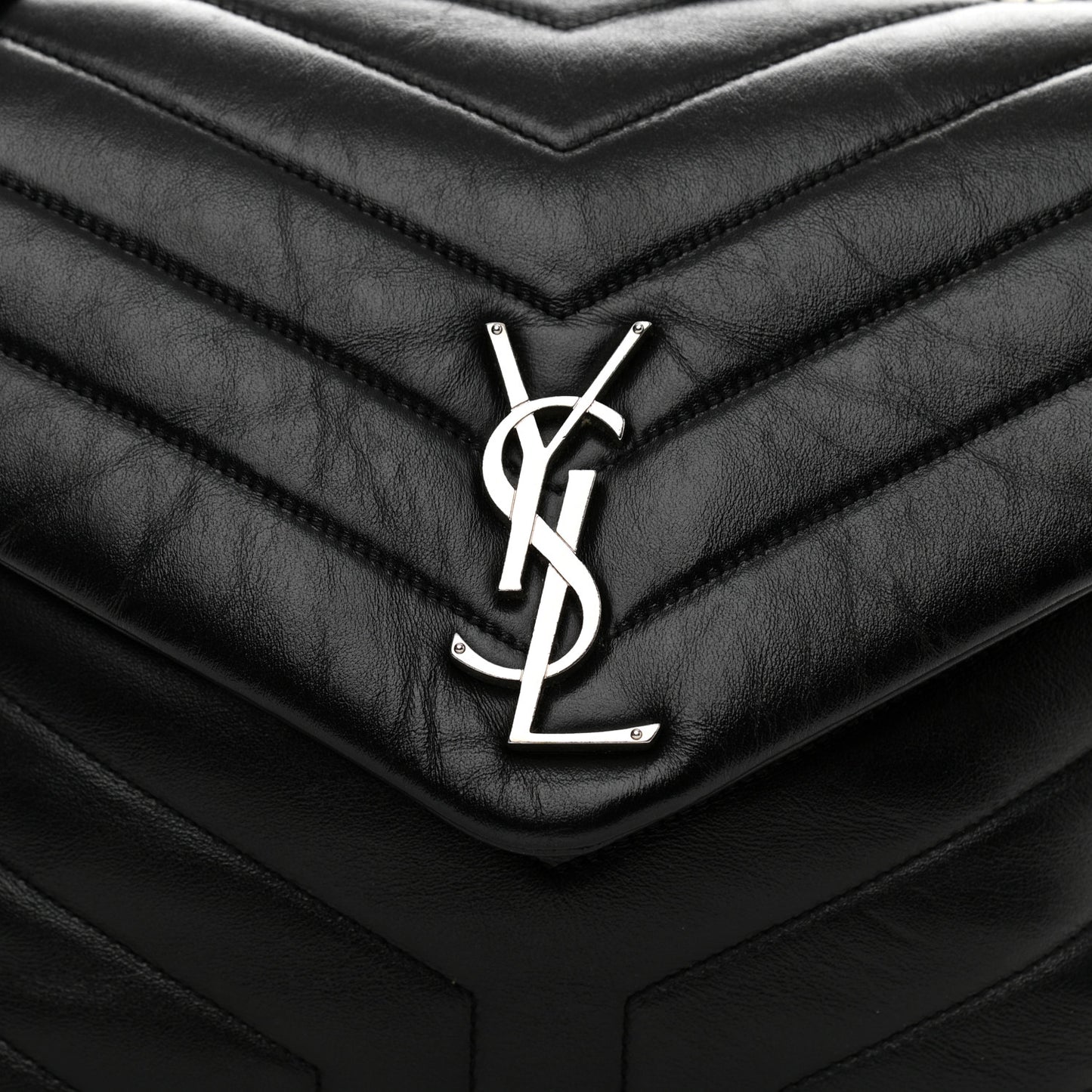 Calfskin Y Quilted Monogram Medium Loulou Chain Satchel Black