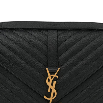 Saint Laurent Grain De Poudre Matelasse Chevron Large Monogram Satchel Black 8 of 12