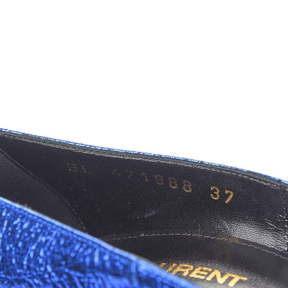 Saint Laurent Metallic Cracked Goatskin Anja 105 Pumps 37 Blue 8 of 8