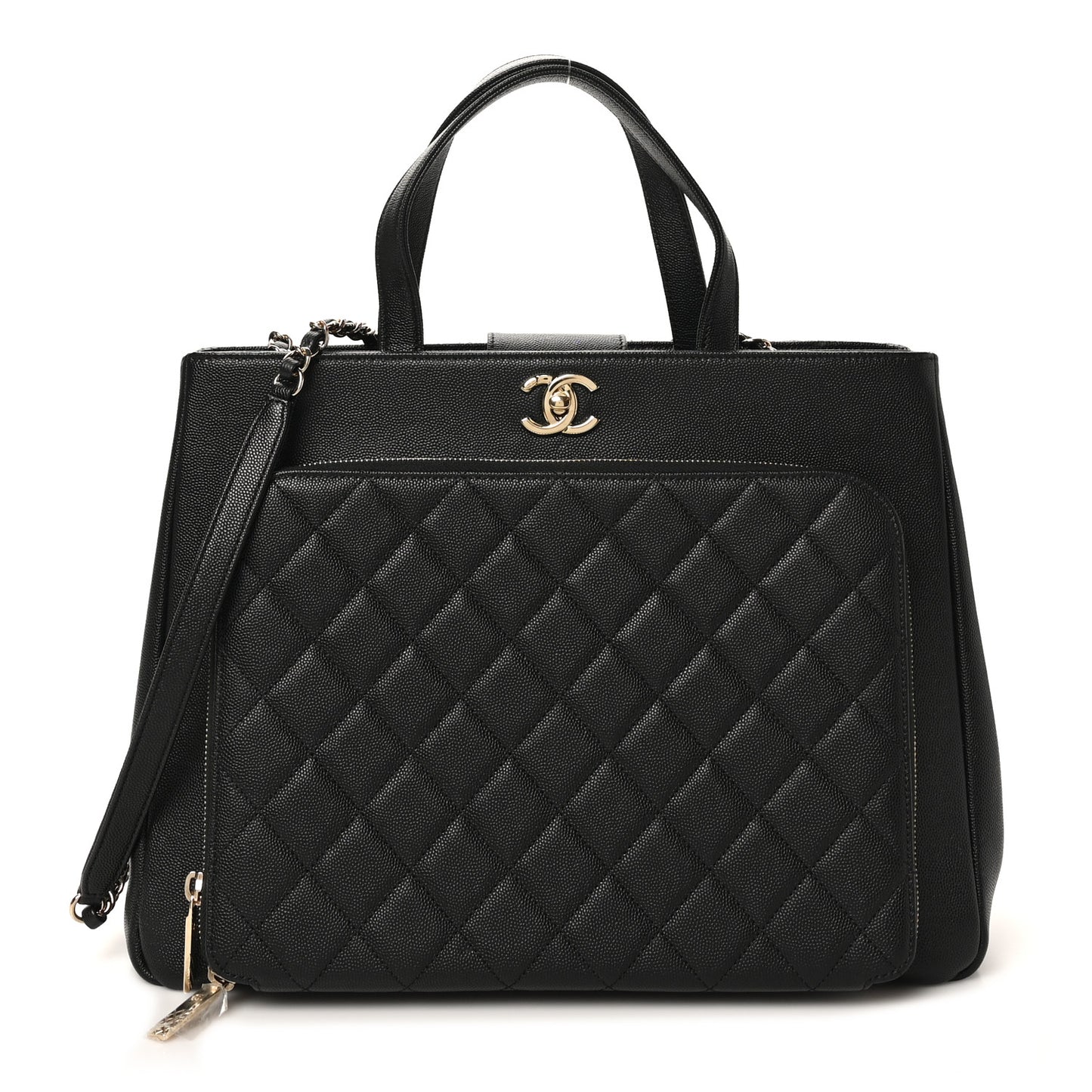 Caviar Quilted Large Business Affinity Shopping Bag Black