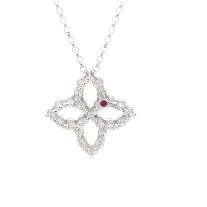 Roberto Coin 18K White Gold Diamond Medium Princess Open Flower Pendant Necklace 4 of 4