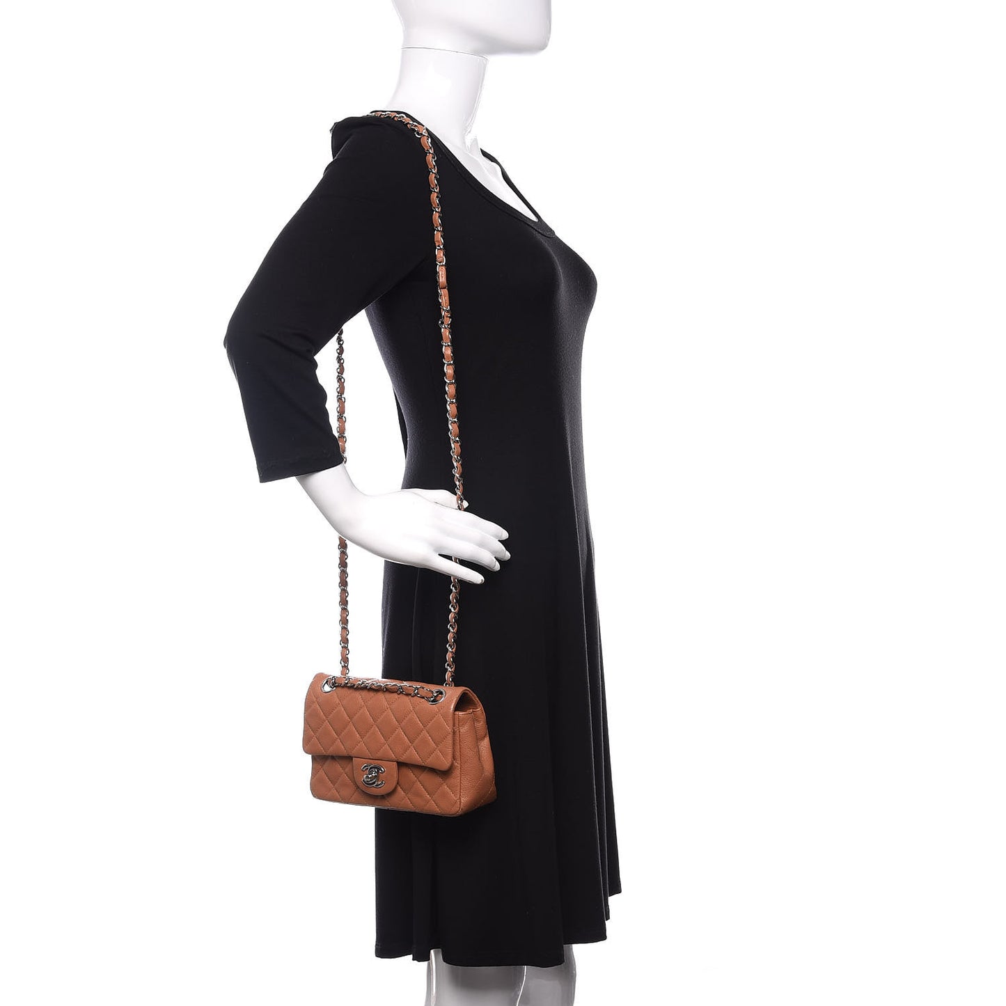 Caviar Quilted Mini Rectangular Flap Light Brown