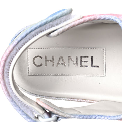 Chanel Printed Fabric Quilted Dad Sandals 37 Green Pink Blue 7 of 7