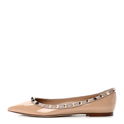 Valentino Garavani Patent Rockstud Ballerina Flats 38 Camel Rose Poudre 1 of 8