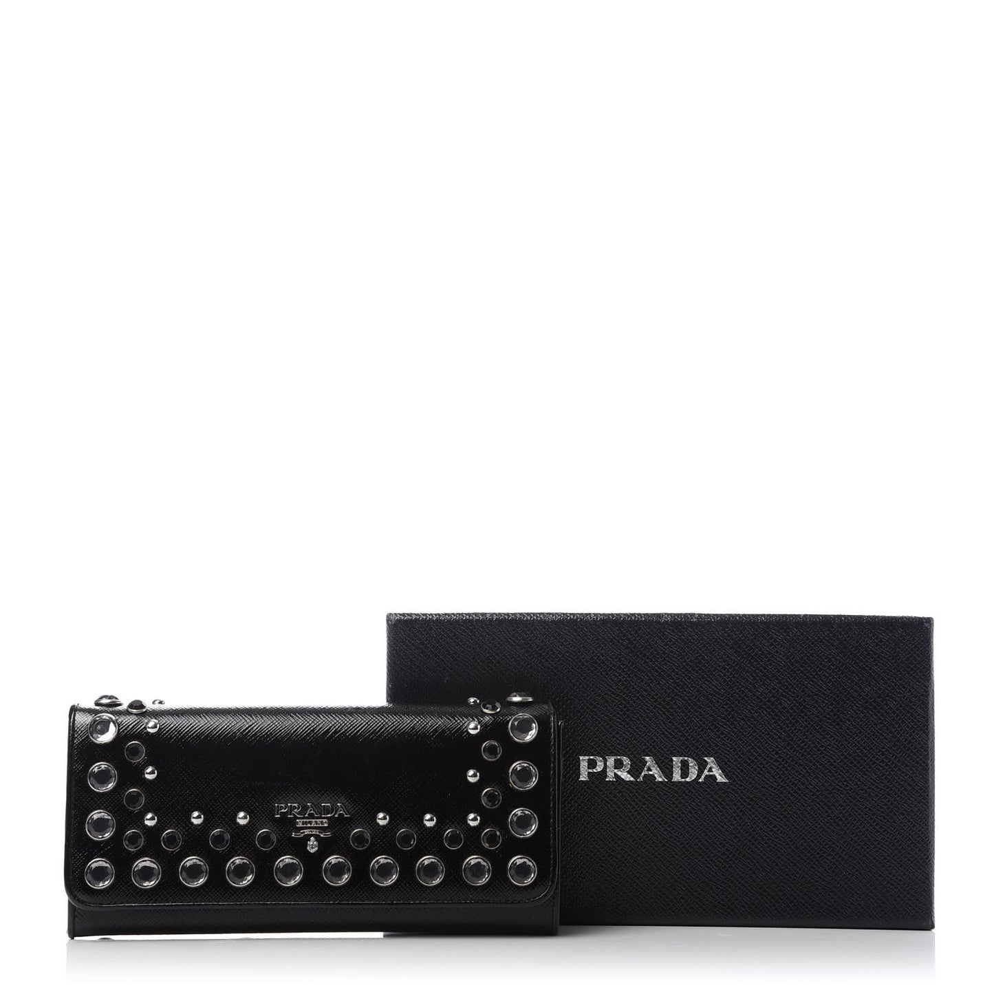 Saffiano Vernice Crystal Studded Flap Wallet Black
