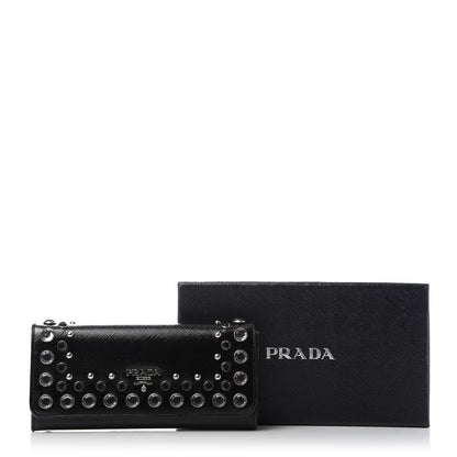 Prada Saffiano Vernice Crystal Studded Flap Wallet Black 7 of 8