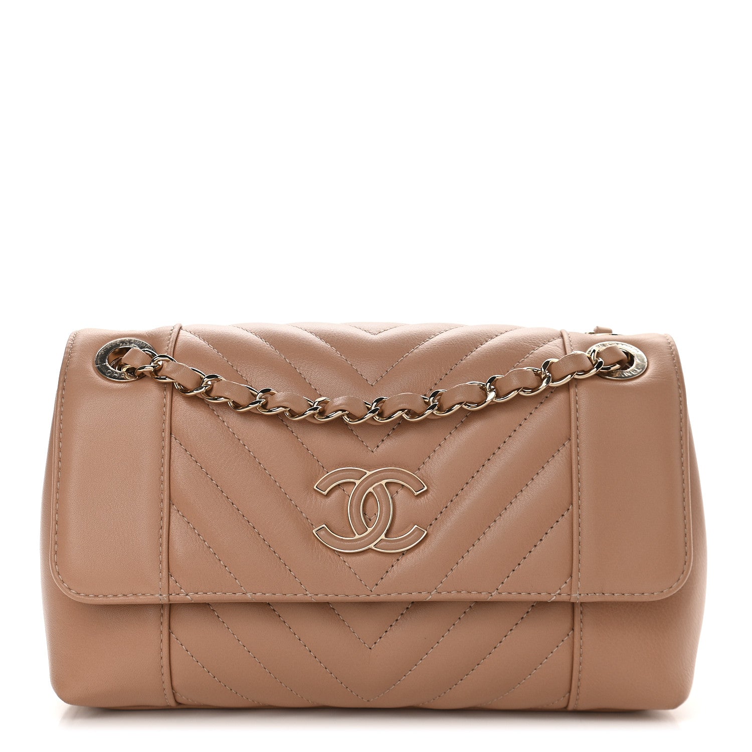 Chanel Calfskin Quilted Medium Daily Chevron Flap Beige 1 of 8