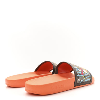 Gucci X DISNEY GG Supreme Monogram Donald Duck Womens Slide Sandals 38 Beige Ebony New Acero 5 of 8