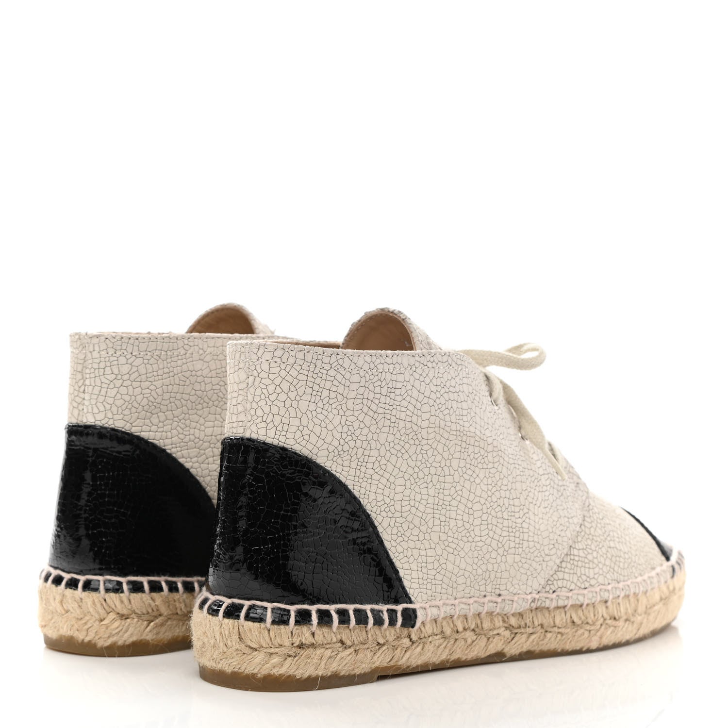 Chanel Crackled Calfskin High Top Espadrilles 39 Light Beige Black 4 of 9