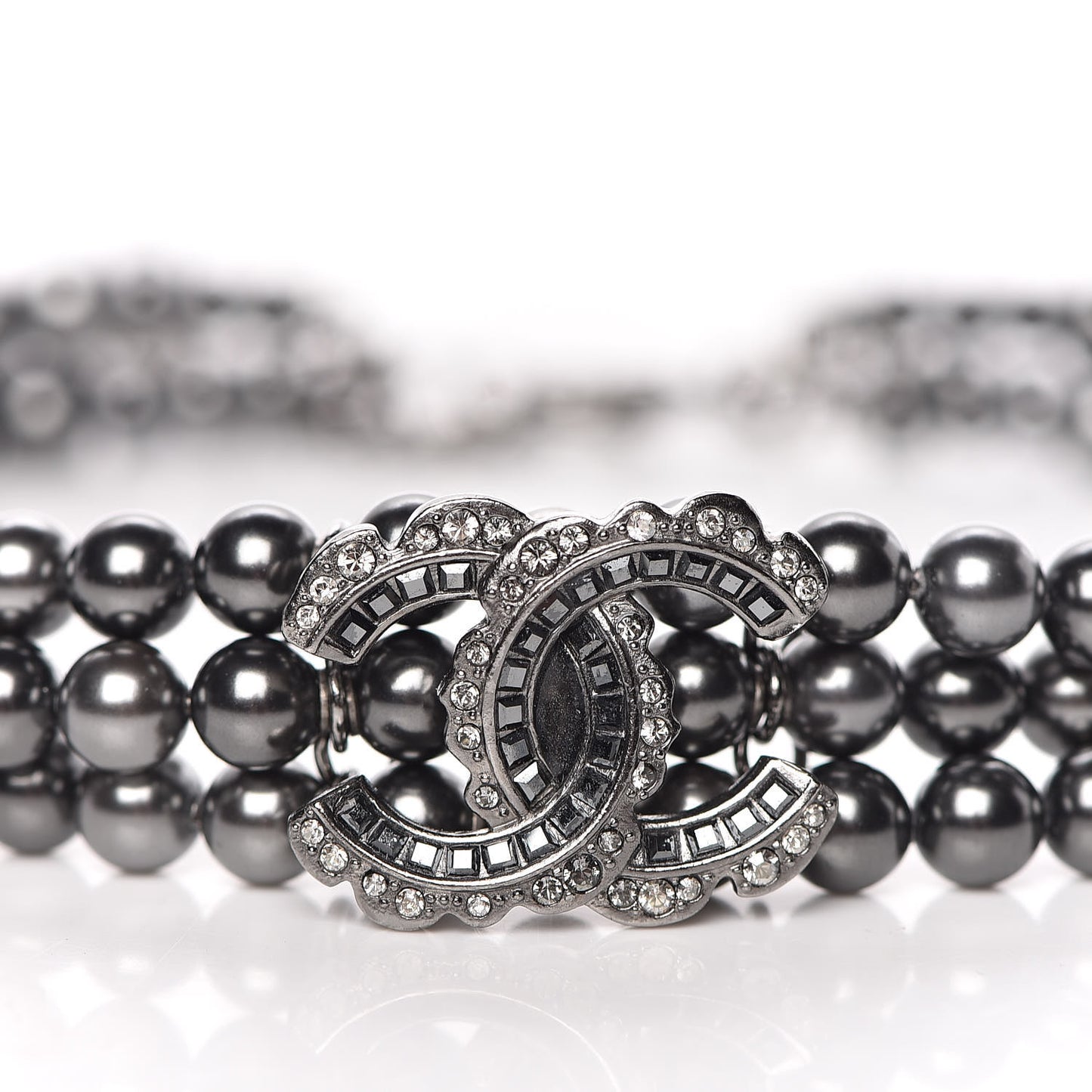 Ruthenium Beaded Crystal CC Chain Choker Necklace Grey