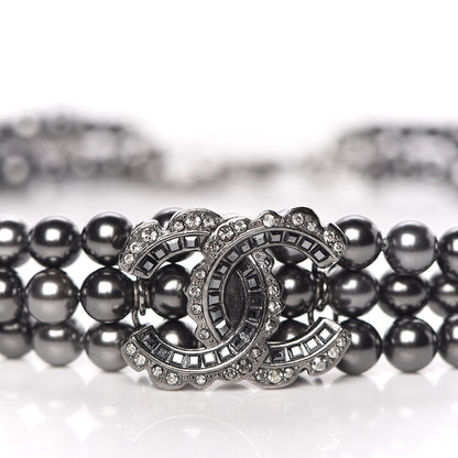 Chanel Ruthenium Beaded Crystal CC Chain Choker Necklace Grey 4 of 6