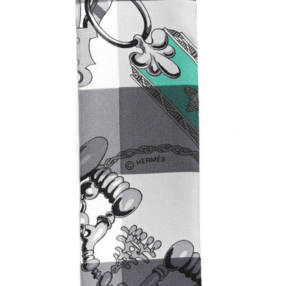 Hermes Silk Mors Et Gourmettes Vichy Twilly Anthracite Menthol White 4 of 5