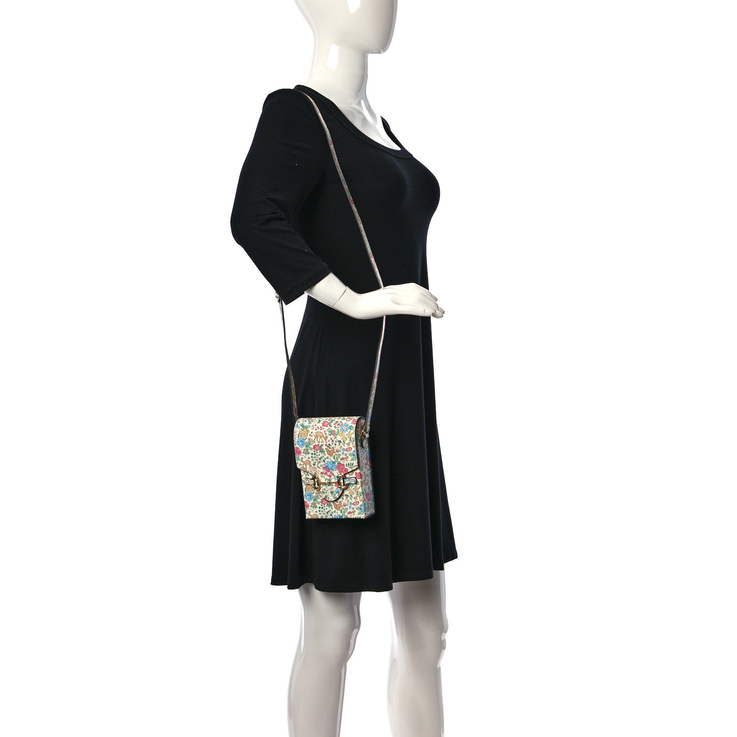 Gucci X LIBERTY OF LONDON Textured Calfskin Floral Fawn Print Mini Horsebit 1955 Crossbody Bag Multicolor Ivory 2 of 10