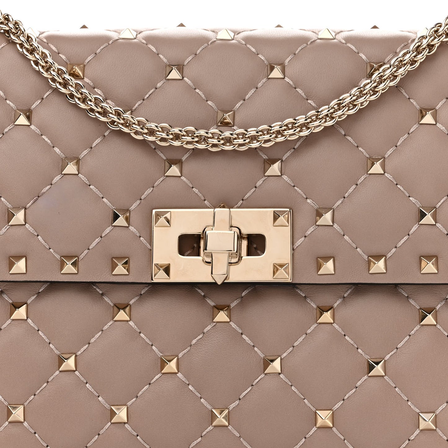 Lambskin Medium Rockstud Spike Shoulder Bag Poudre