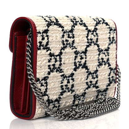 Gucci Tweed GG Monogram Mini Dionysus Chain Wallet White Black Romantic Cherry 3 of 10