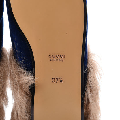 Gucci Velvet Fur Womens Princetown Slippers 37.5 Cobalt Blue 6 of 8