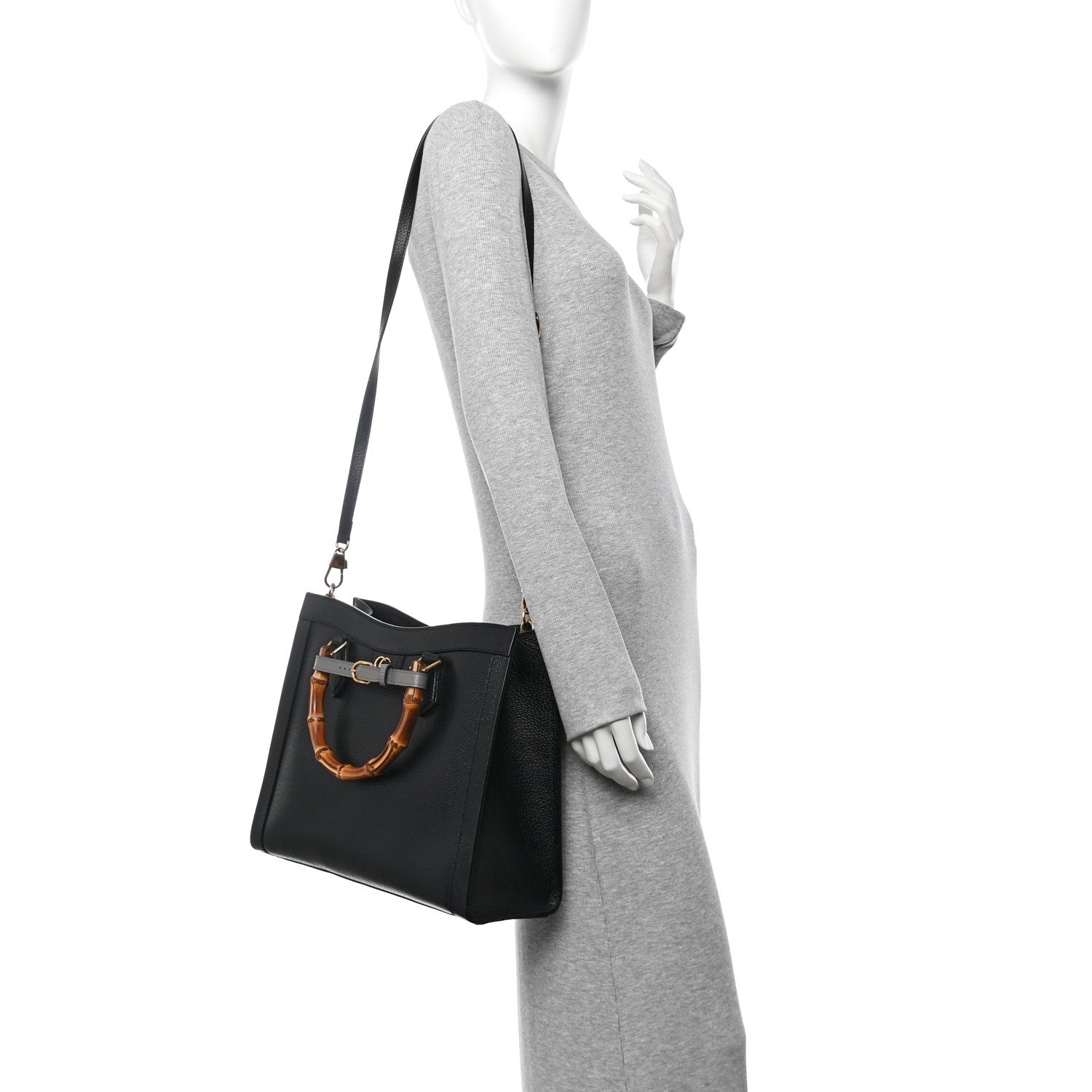 Gucci Textured Dollar Calfskin Web Medium Diana Tote Bag Black Dusty Grey Black Dusty Grey 2 of 11