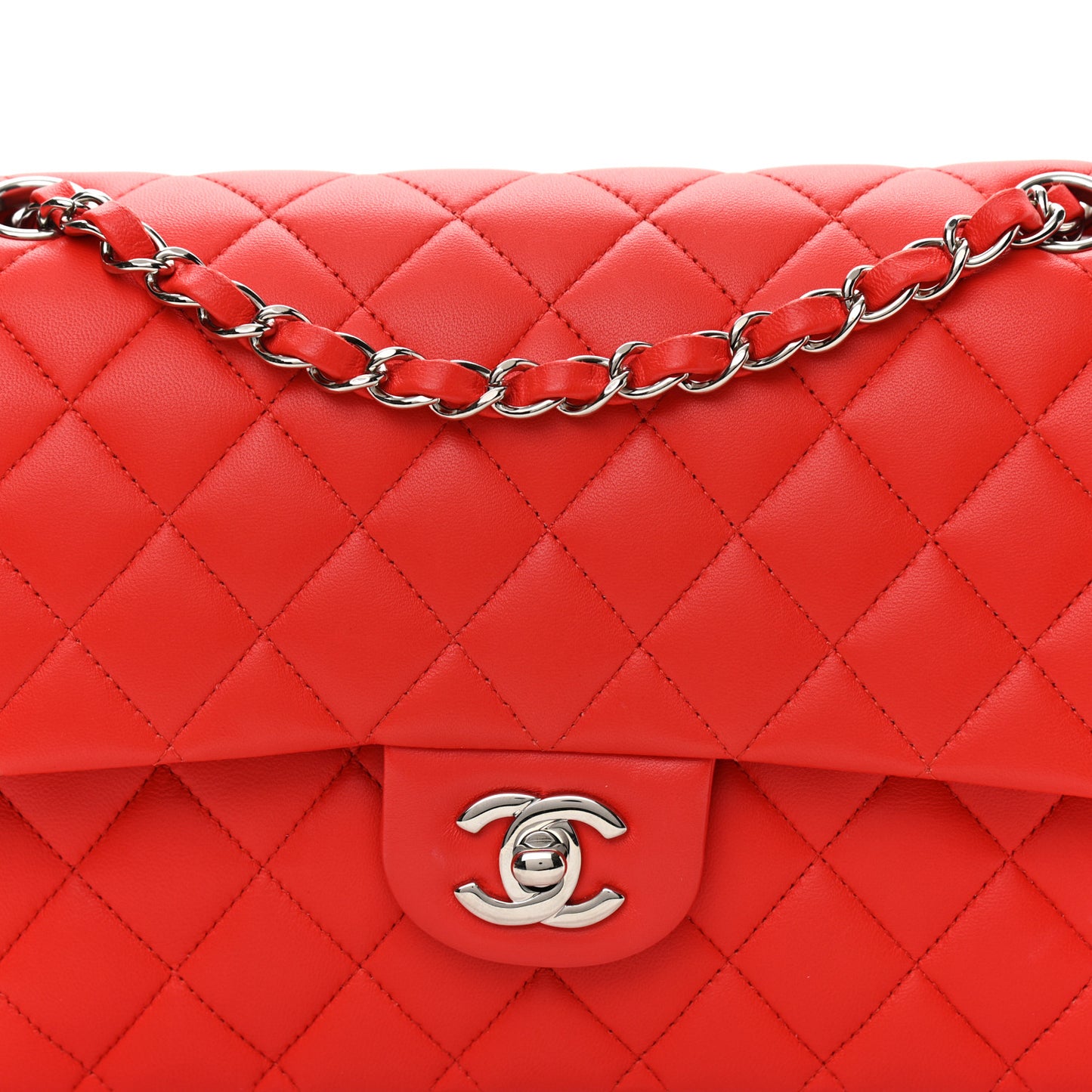 Lambskin Quilted Medium Double Flap Red