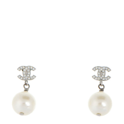 Chanel Crystal Pearl CC Drop Earrings Silver 1 of 5
