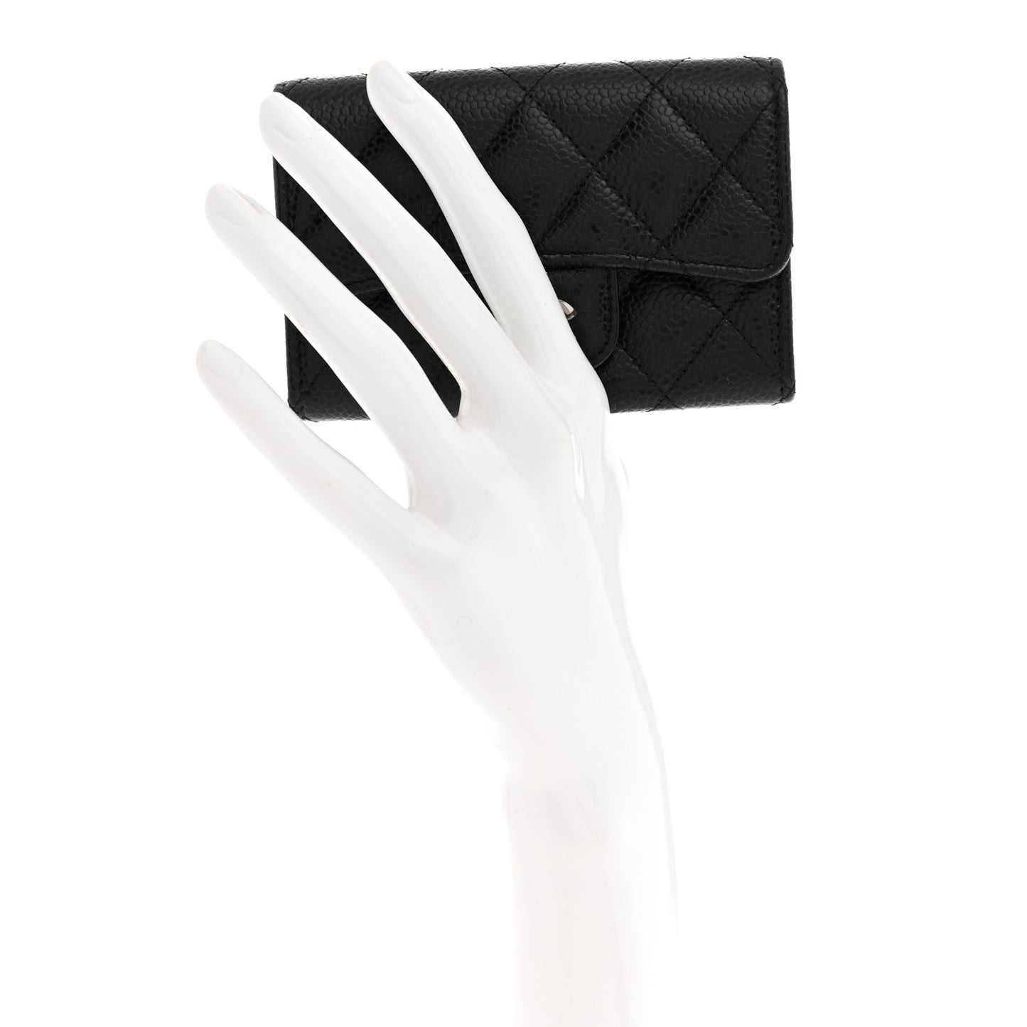 Caviar Quilted Flap Card Holder Black