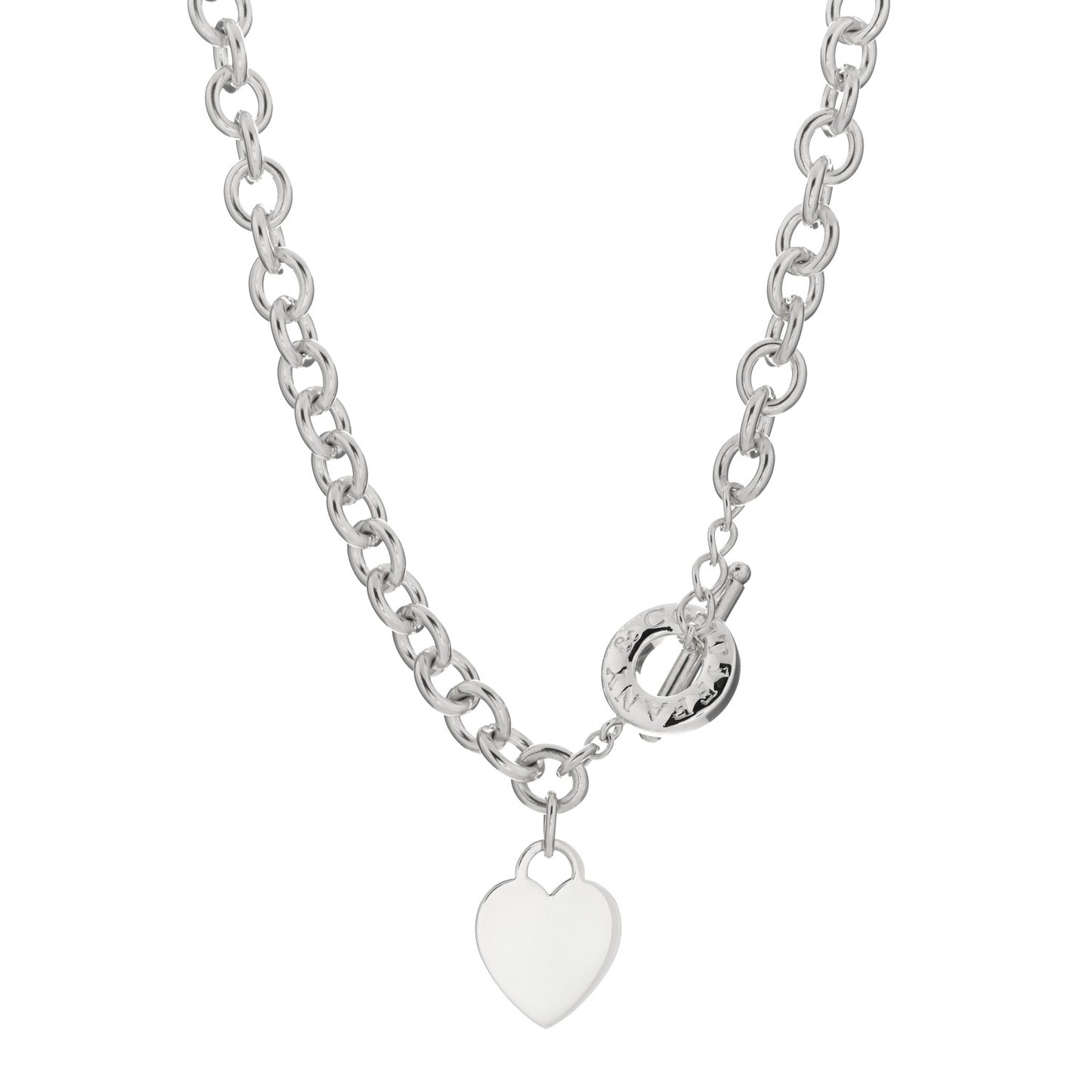 Sterling Silver Heart Tag Toggle Necklace