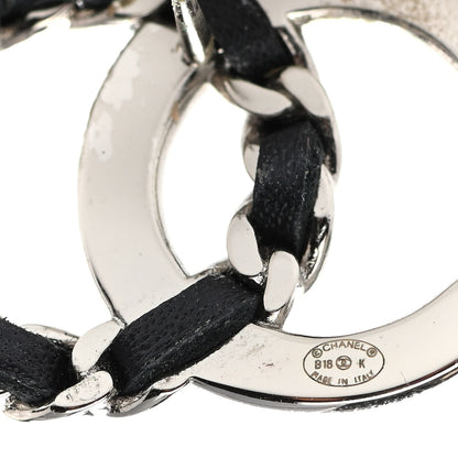 Chanel Crystal Baguette Lambskin Large CC Earrings Silver Black 4 of 4