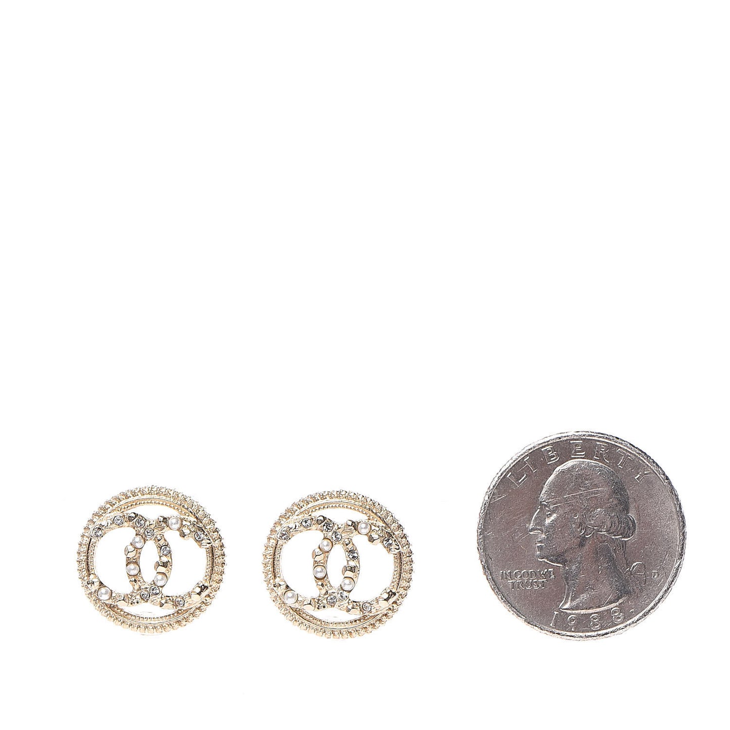 Pearl Crystal CC Round Earrings Gold