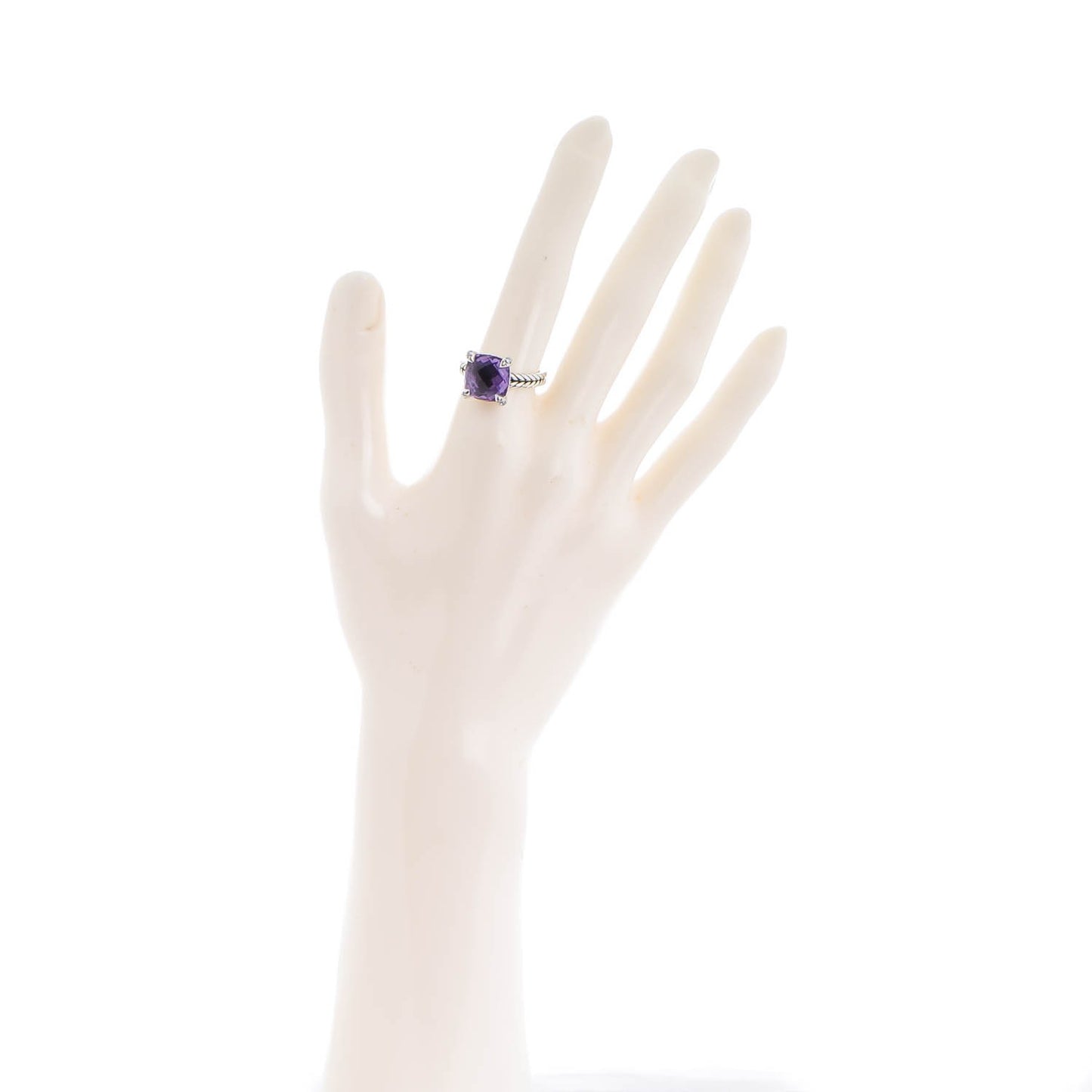 Sterling Silver Diamond Amethyst 11mm Chatelaine Ring 53 6.5
