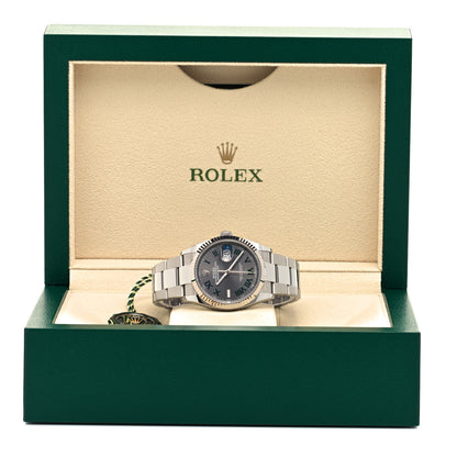 Rolex Stainless Steel 18K White Gold 36mm Oyster Perpetual Wimbledon Datejust Watch Slate 126234 5 of 5