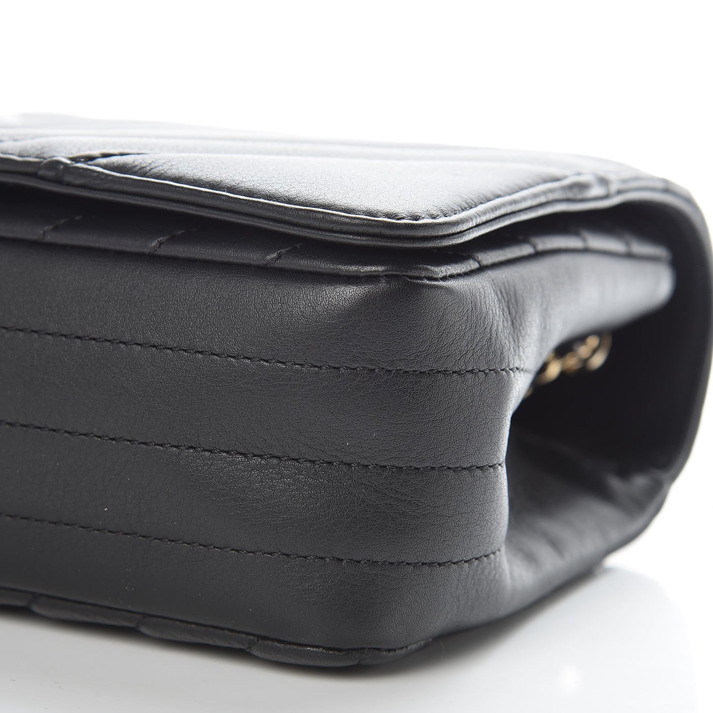 Calfskin Chevron Quilted Statement Flap Black