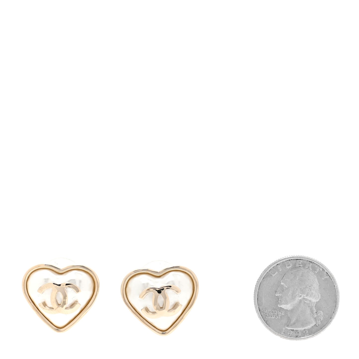 Pearl CC Heart Earrings Gold