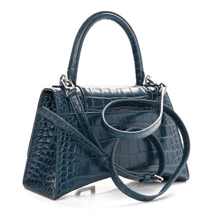 Balenciaga Shiny Calfskin Crocodile Embossed Small Hourglass Top Handle Bag Dark Petrol Blue 3 of 9