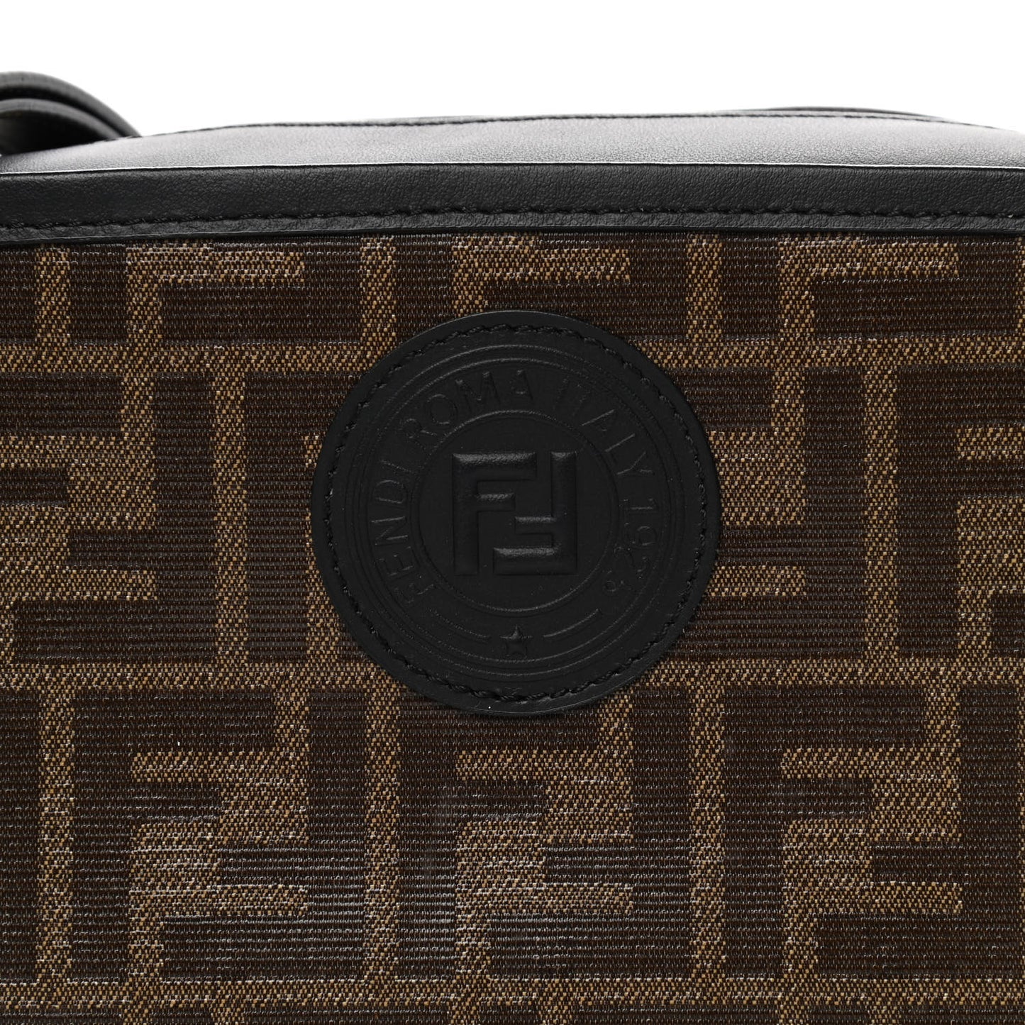 Glazed Fabric Vitello Century FF 1974 Stamp Patch Mini Camera Case Mogano Panna Black