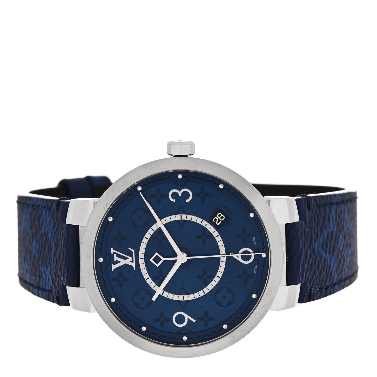 Stainless Steel Monogram 38mm Tambour Slim Quartz Watch Blue