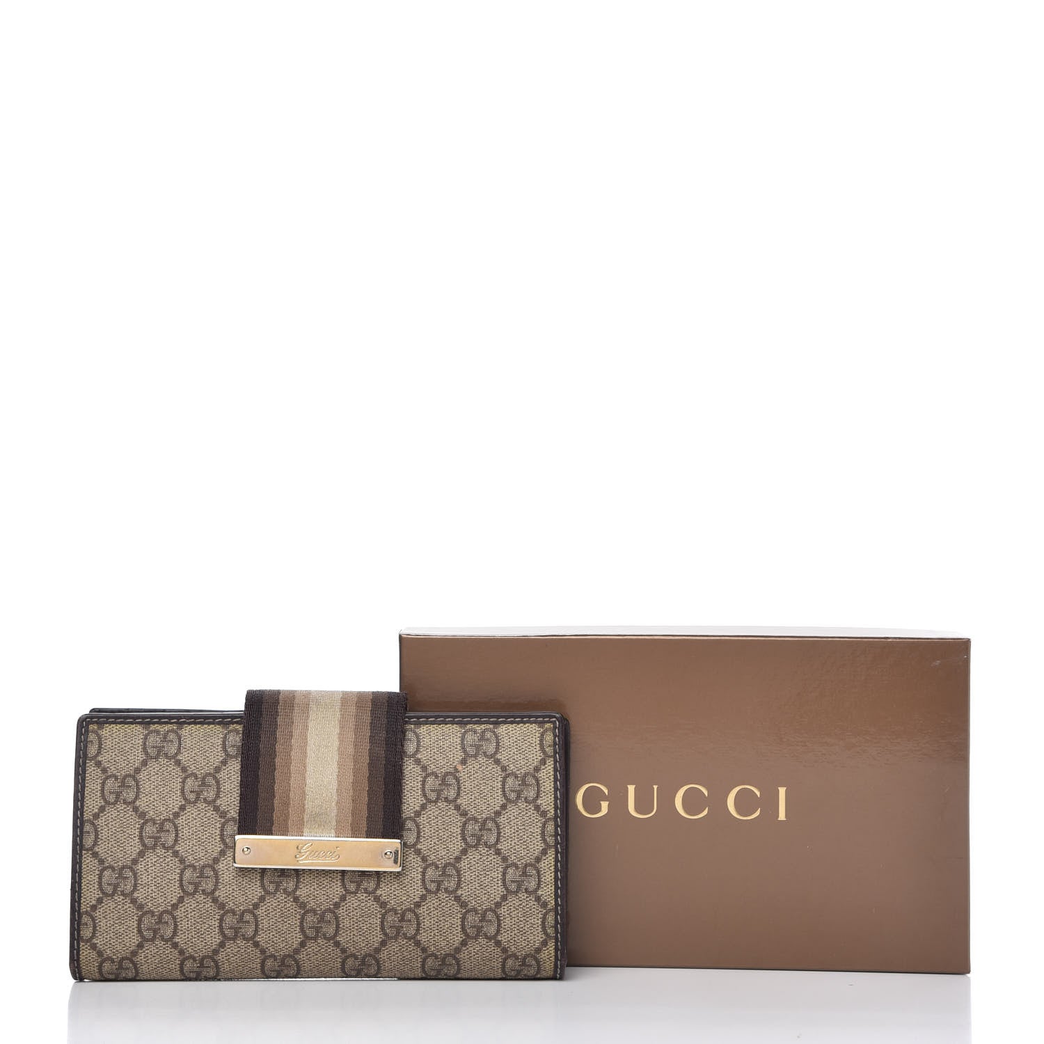 Gucci GG Plus Monogram Calfskin Ladies Web Continental Wallet Beige Ebony Brown 11 of 11