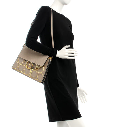 Chloe Calfskin Suede Studded Medium Faye Shoulder Bag Motty Grey 2 of 7