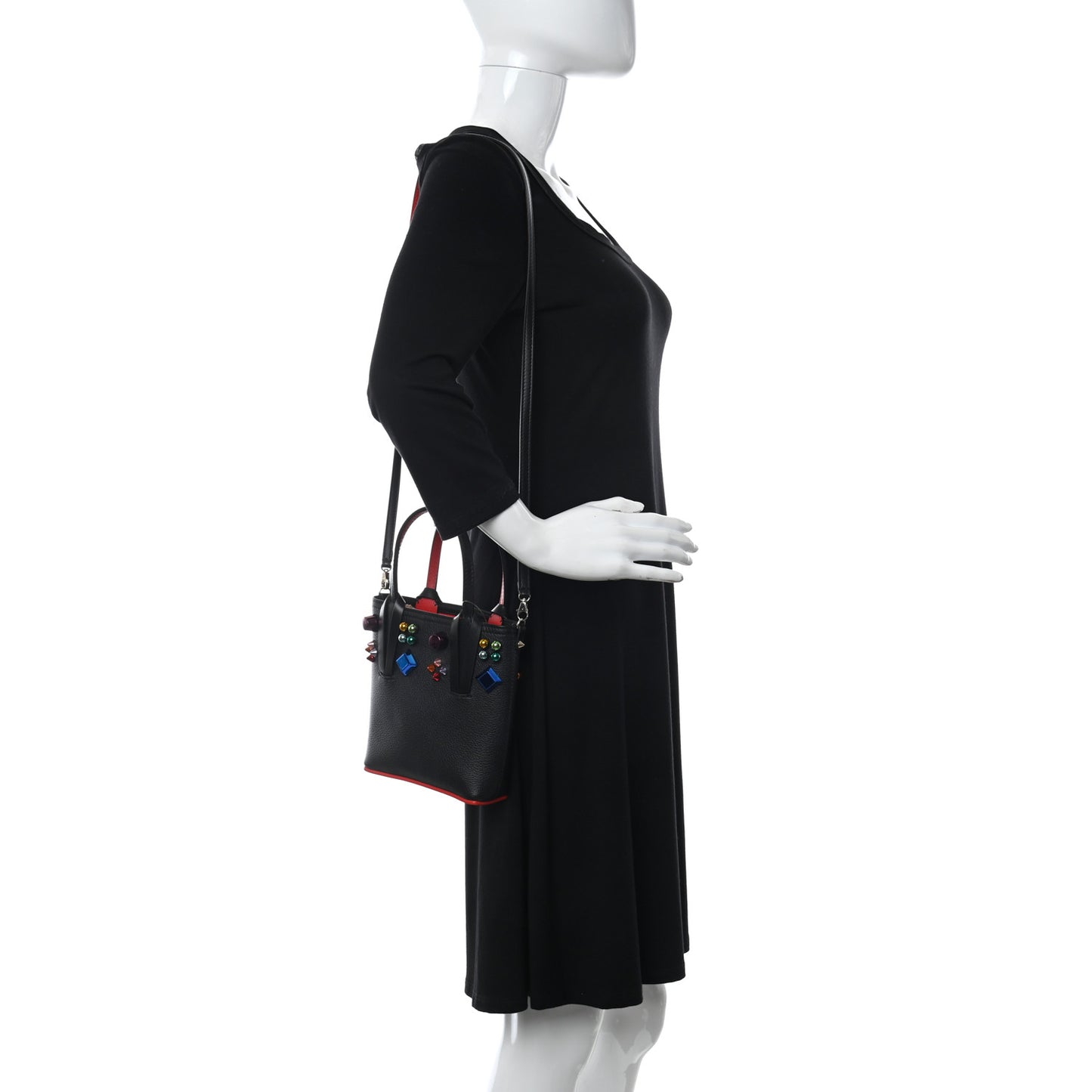 Calfskin Empire Spike Studded Mini North South Cabata Tote Black Multicolor